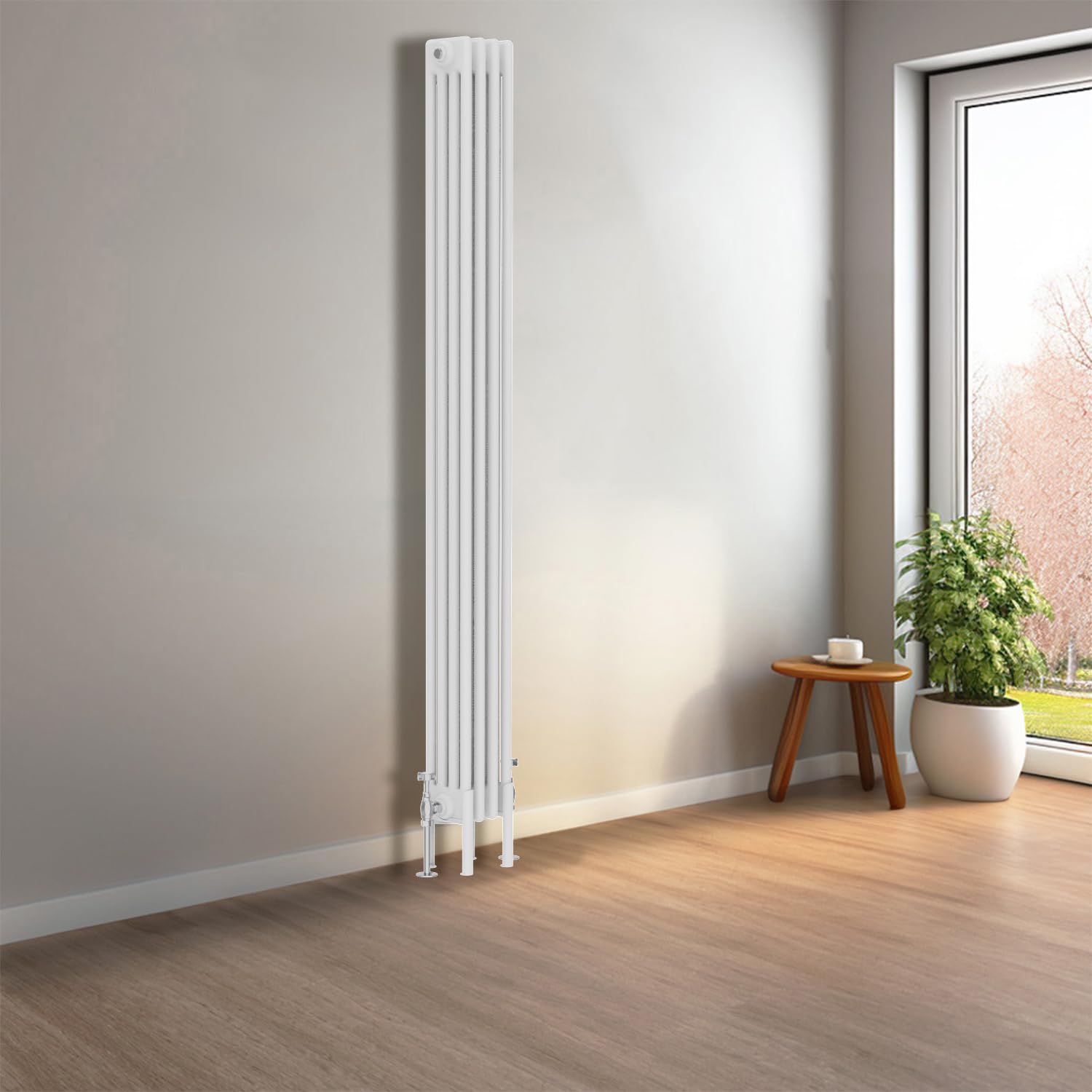 NRG Cast Iron Radiator Four Column 1800x200mm Gloss White Traditional Column Cast Iron Style Radiator Central Heating Radiator Perfect for Bathrooms, Kitchen, Living Room