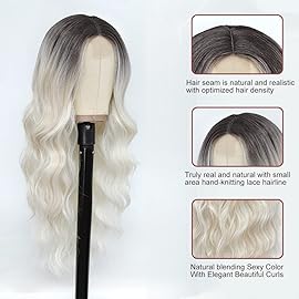 HMHIFI Long Platinum Blonde Wigs for Women 26inch Wavy Curly Middle Part Lace Wig Upgraded Protein Fiber Hair Replacement Wig Cosplay Costume Halloween Wig(26\'\' Platinum Blonde)