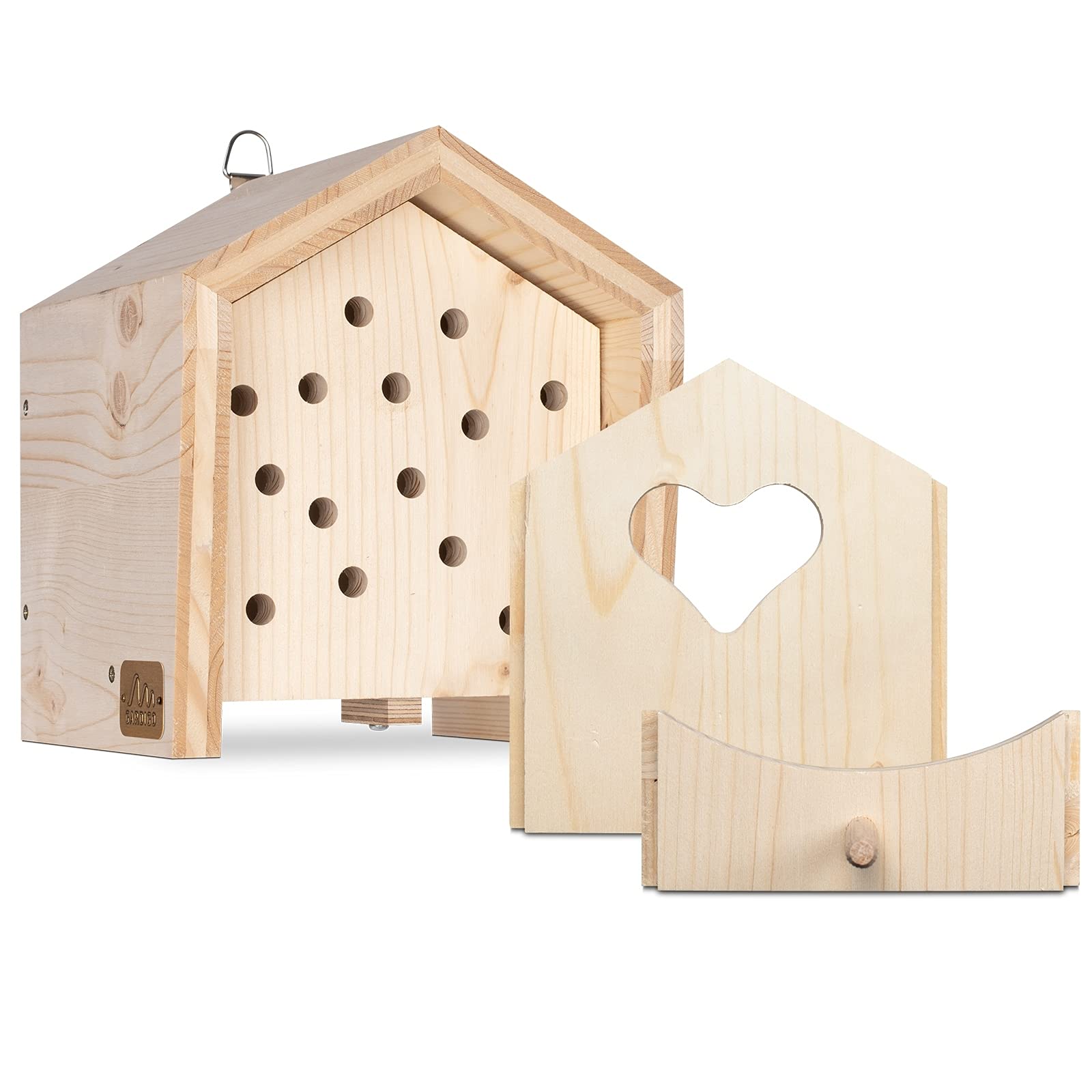 Gardigo Marienkäferhaus mit Wechselblenden - Insektenhotel Made in Germany | Insektenhotel für Marienkäfer, Nistkasten für Sperlinge, Vogelfutterhaus, 2 zusätzliche Wechselblenden