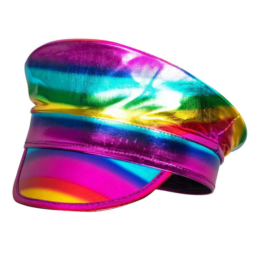 Boland 44737 Captain Hat Rainbow, Holographic, Rainbow, Parade, Christopher Street Day, Bad Taste Party, Theme Party, Carnival