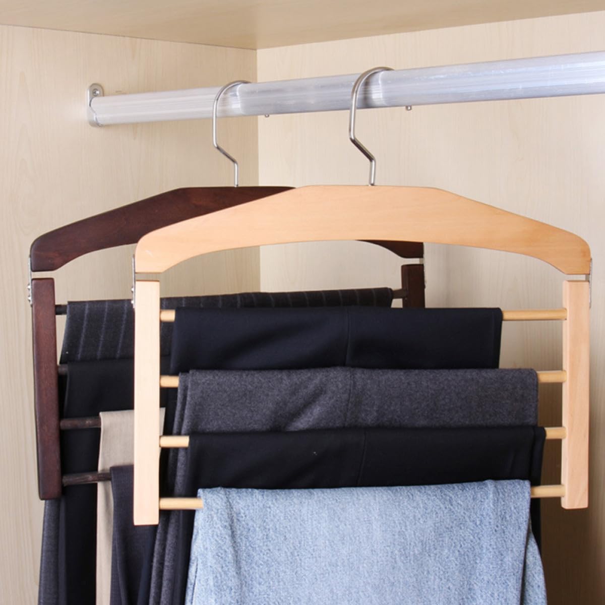 Ipetboom Organizador Unidades Madera Percha para Antideslizante Pantalones de Colgar Multicapa Fuerte 4 Adecuado Ropa Hogar