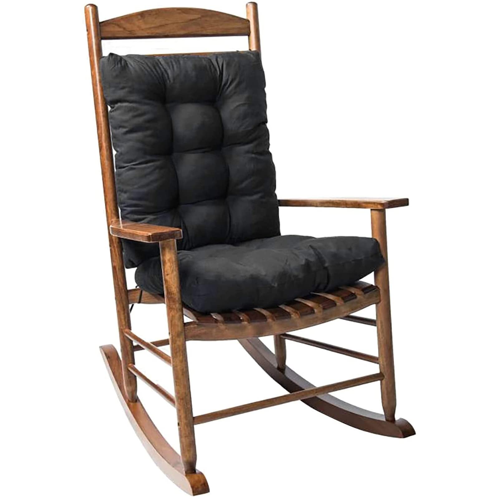 cushion 2 Piece Non-Slip Seat/Back Cushion, Indoor Outdoor Chair Cushion Set, Rocking Chair Cushion Set with Ties, Black