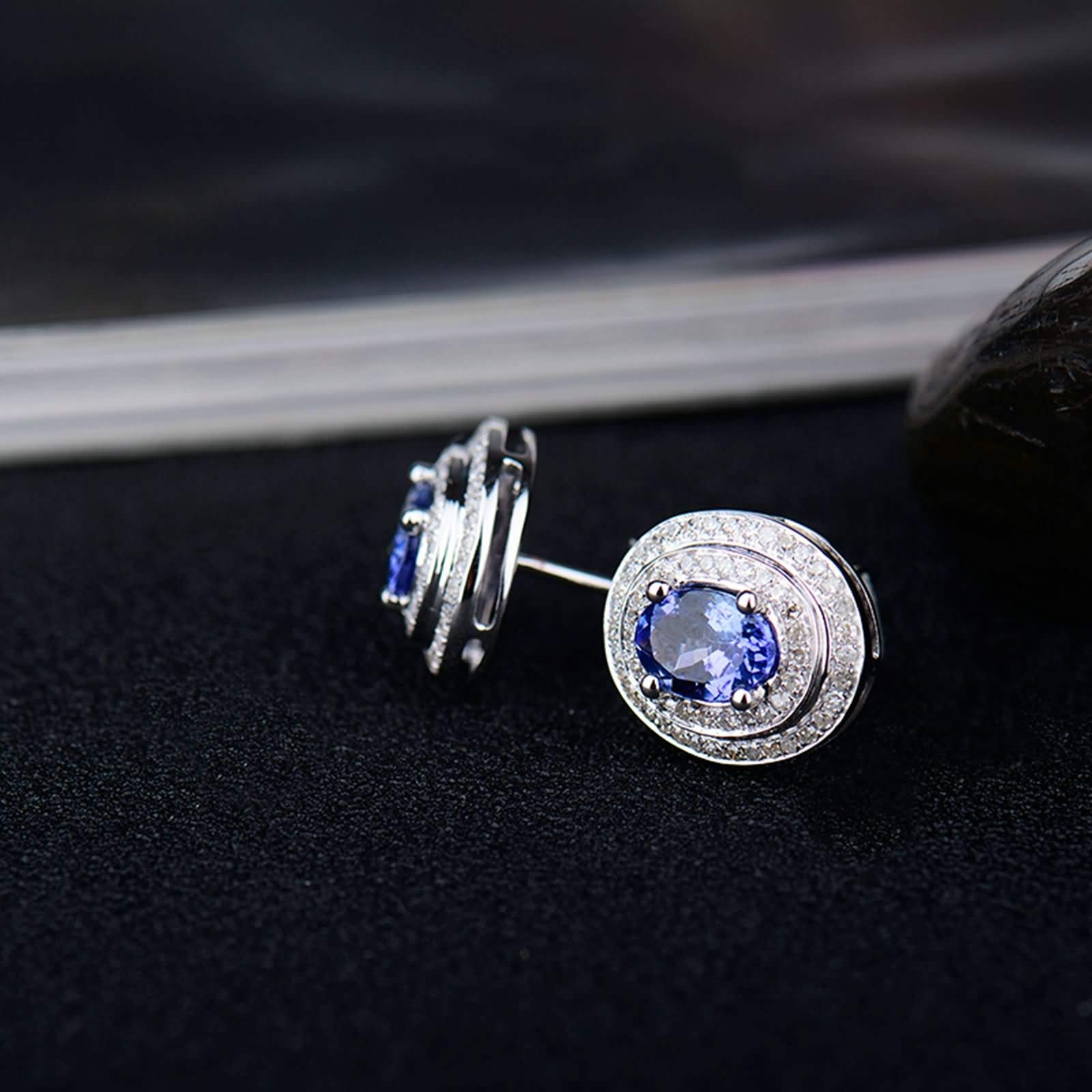 Epinki Weiß Gold 18K Ohrringe Hängend, Empfindlich Damenohrstecker mit Tansanit 1.72ct Blau, Geschenk für Valentinstag Weihnachten, Weiß Gold Blau