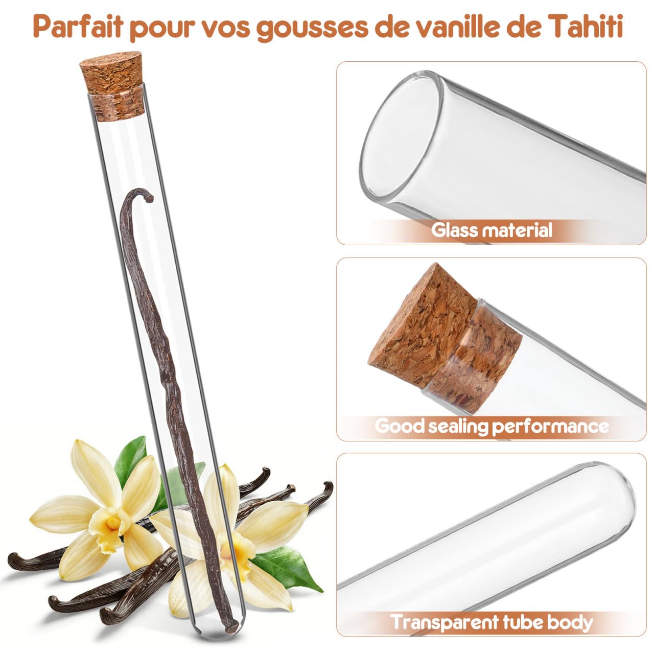 STOBAZA Tubes À Essai En Verre 20.00 Cm Lot De 8 Avec Bouchons Conteneurs De Stockage Liquide À Fond Rond Pour Laboratoire École Et Maison