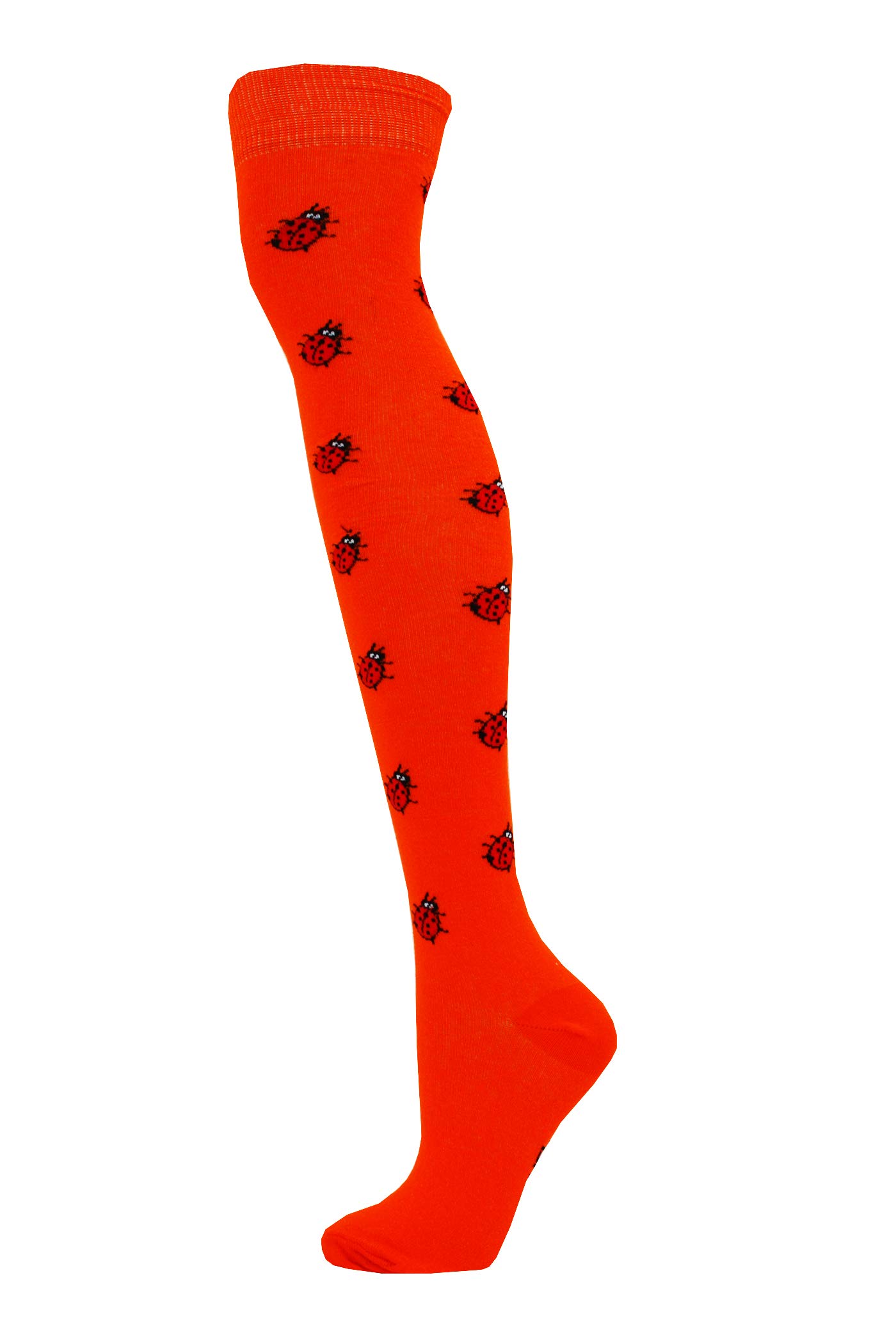 Macahel Festive Over The Knee Ladybird Lady Bug Design Socks Size 4-8 (Ladybird Orange)