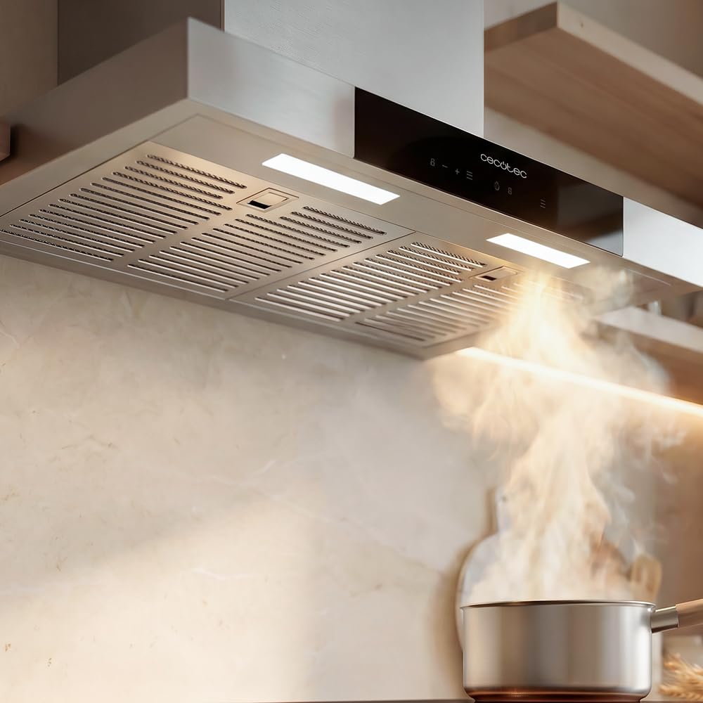 Cecotec Hotte Aspirante en Forme de T 60 cm Bolero Flux TT 609500 Slim Inox A+++. Aspiration 829,5 m³/h, Hand Movement Control et Double Booster, Filtres Lavables, Classe A+++, Heat Sensor