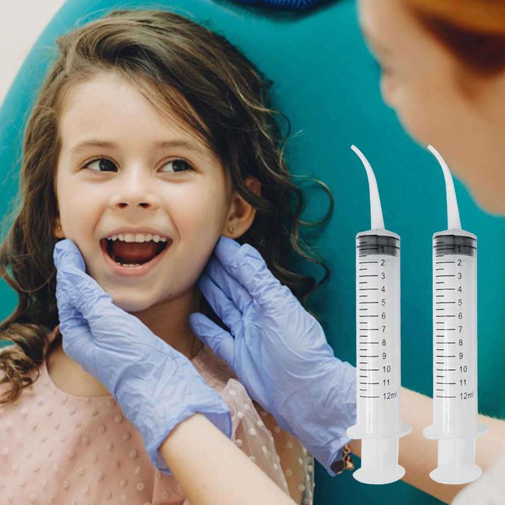 Siringhe Dentali 12ml Con Punta Curva: 4 Pezzi In Plastica Trasparente Per Igiene Orale E Pulizia