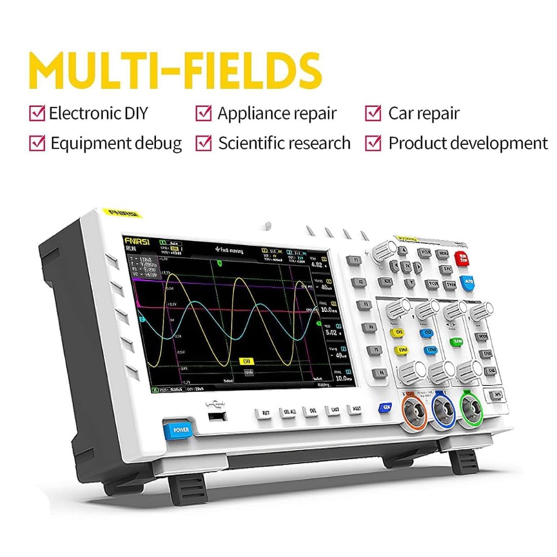 Yellow Tommy FNIRSI 1014D Digital Oscilloscope | 2-in-1 DSO with DDS Signal Generator, Dual Channel, 100MHz Bandwidth, 1GSa/s Sampling, 1GB Storage | Lab & Electronics Testing Tool - Image 6 thumbnail