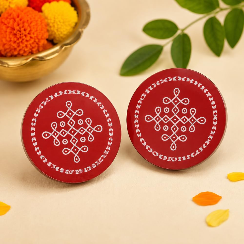 Mini Wooden Chowki Pooja Manai Palagai, Round Red | Festivals, Return gifts-image-6