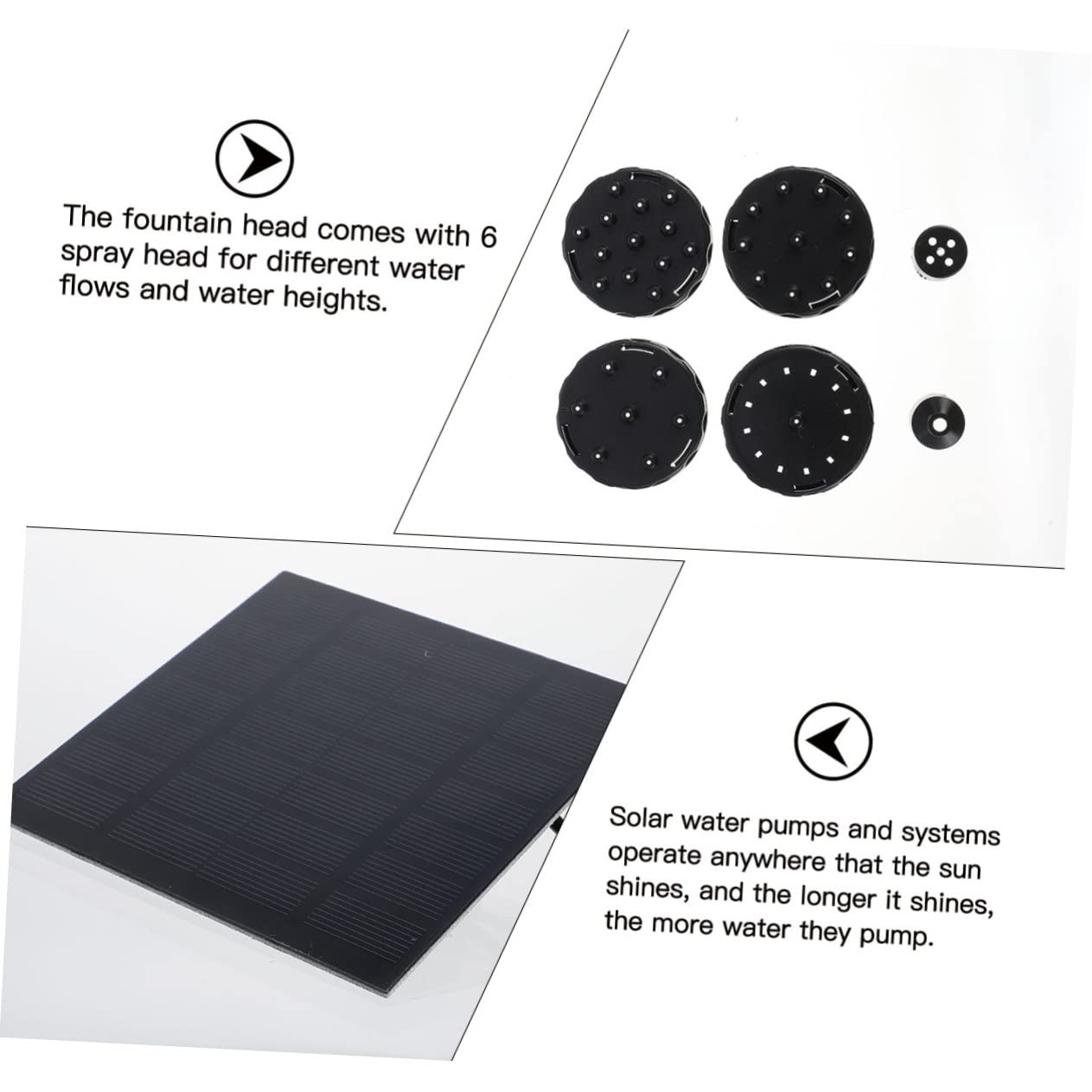 Pompa Solare per Fontana Galleggiante da Giardino 200l/h Nero | Plastica, Altezza Massima 70cm, 6 Ugelli per Diversi Getti, per Vasca e Laghetto