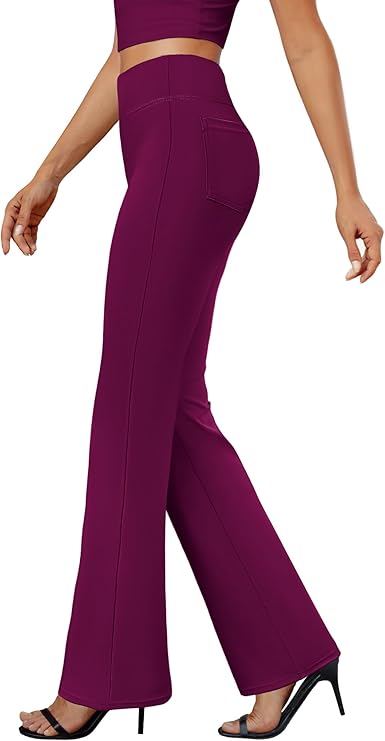 DLOODA Womens Bootcut Dress Pants Business Casual Work Pants with Pockets High Waist Stretchy Trousers Pull On Office Slacks