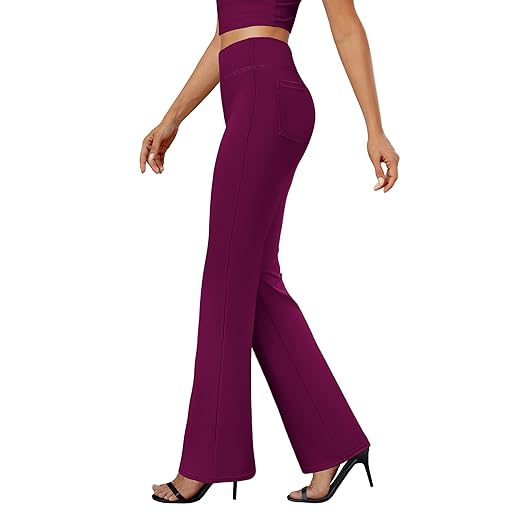 Womens Bootcut Dress Pants Business Casual Work Pants with Pockets High Waist Stretchy Trousers Pull On Office Slacks