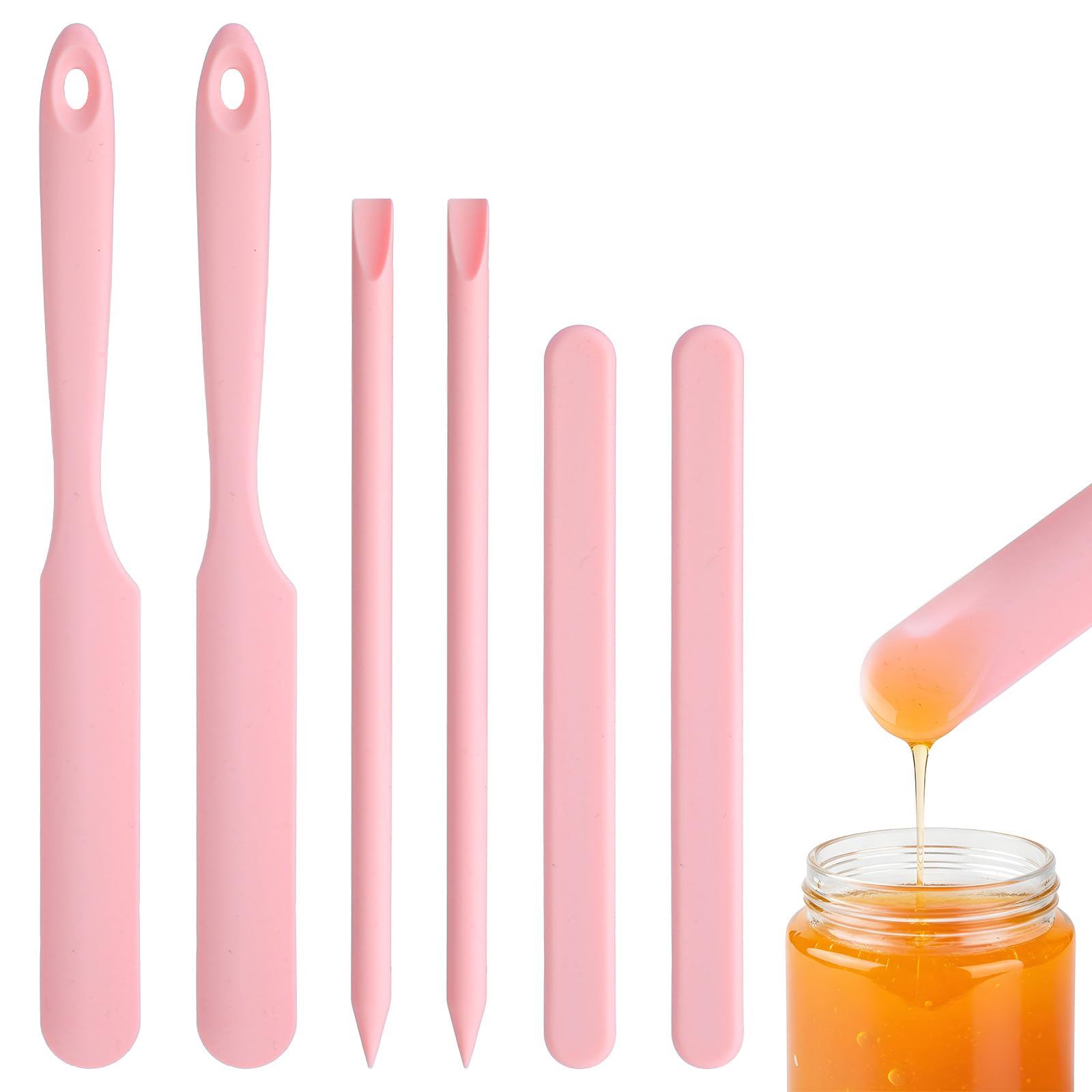 6 Pcs Pink Silicone Wax Sticks, 3 Style Non-stick Wax Spatulas