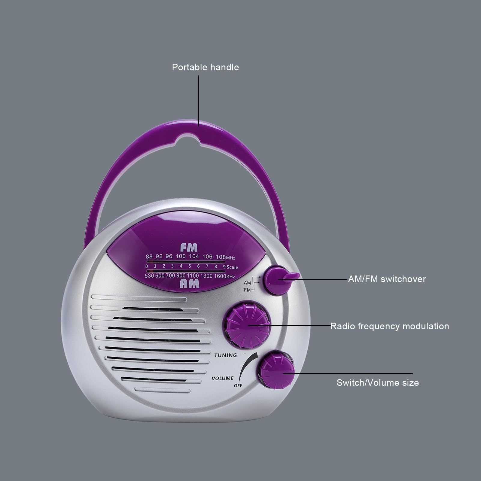 Radio pour La Salle De Bain - Haut-Parleur Étanche pour Douche,Alimenté par Piles avec Bouton De Contrôle du Volume Résistant À l'eau Et Accrochable pour Le Bain La Maison L'Extérieur Et Le