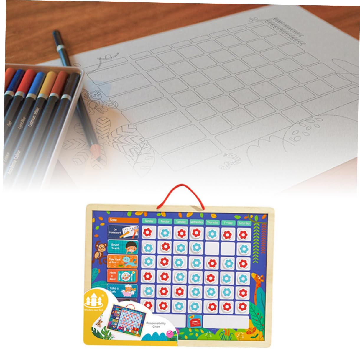FUNOMOCYA Tabla de Recompensas para Niños de Madera, Tablero de Hábitos