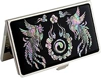 Vista 6 de Tarjetero negro de nácar para tarjetas de visita con bolsillo con bloqueo RFID, tarjeta de identificación de crédito, tarjetero de metal de acero