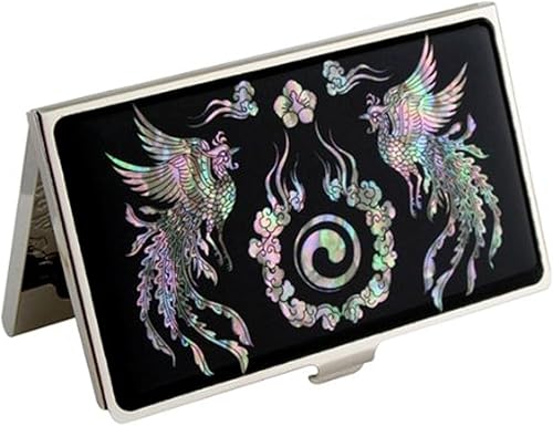 Miniatura 18 de Tarjetero negro de nácar para tarjetas de visita con bolsillo con bloqueo RFID, tarjeta de identificación de crédito, tarjetero de metal de acero