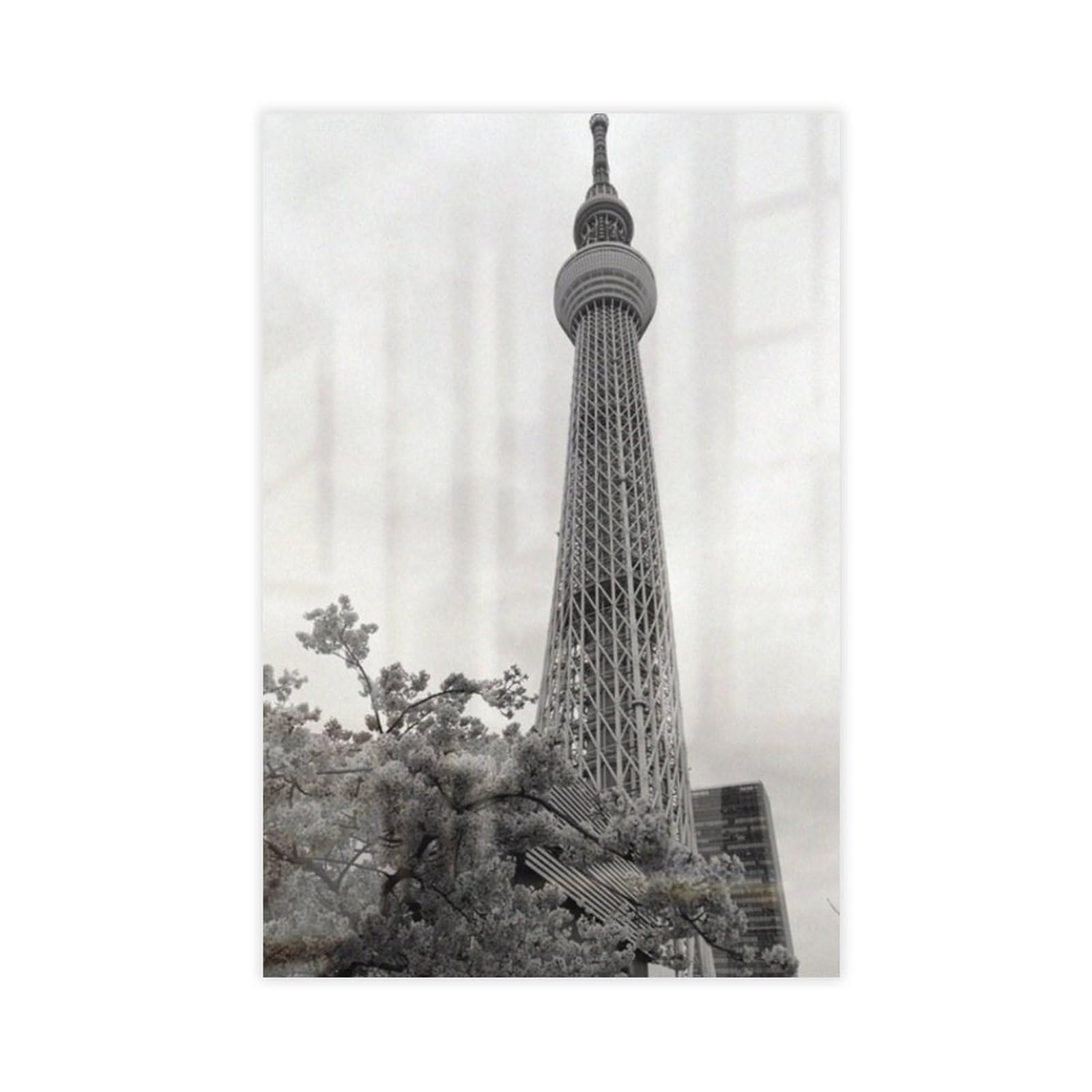 GAPAT Tokyo Skytree Asakusa Japan Black White Wall Art Travel Poster Japanese Art Print Shibuya Canvas Poster Wall Art Paintings for Living Room Bedroom Decoration Yellow Unframe 16x2
