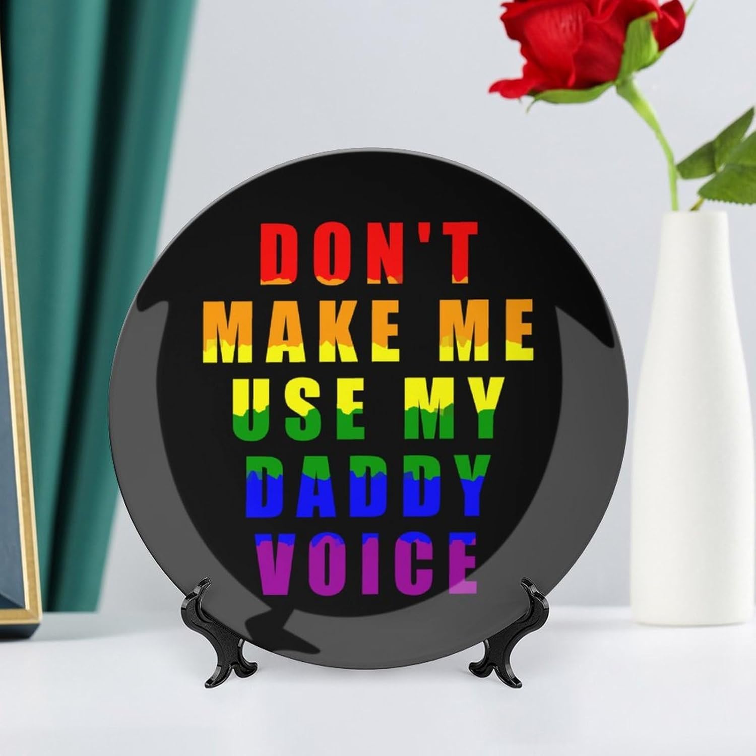 Daddy Voice Gay Proud LGBT Decorative Plates for Display Ceramic Plate Tray with Stand Hanger Home Decor