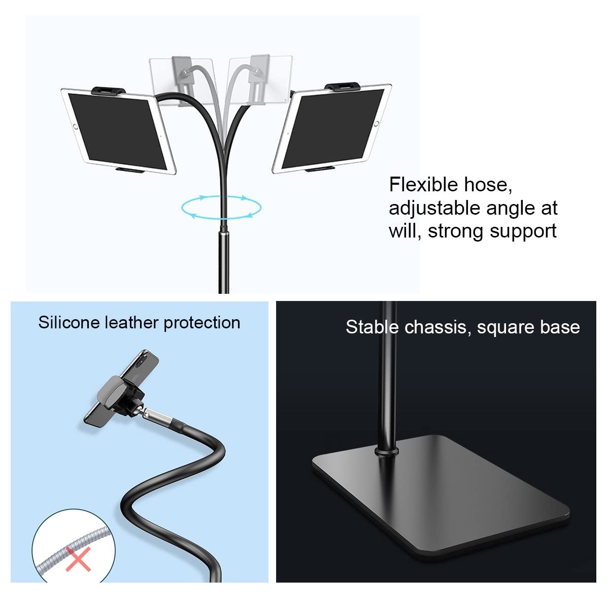 Soporte for teléfono de Piso con Cuello Cisne más Fuerte(Black)