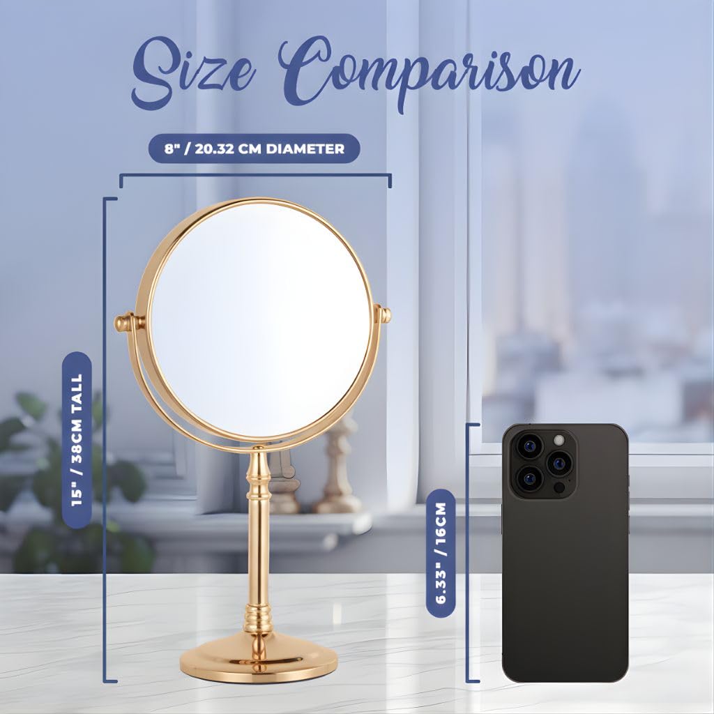 MIRRORVANA Double-Sided 10X/1X Makeup Mirror with Stand, 15" x 8"