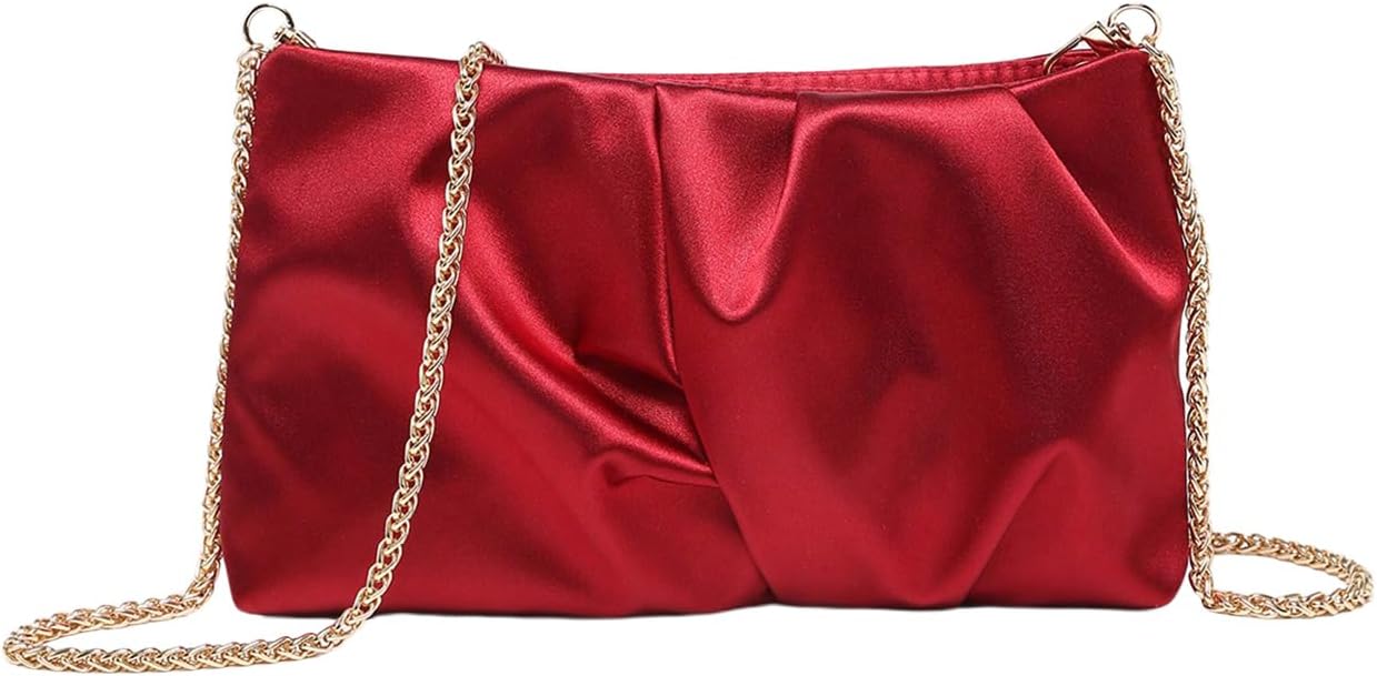 GORGLITTER Women's Evening Bag Birthday Wedding Party Prom Handbag Small Dressy Formal Purse Pleated Satin Clutch