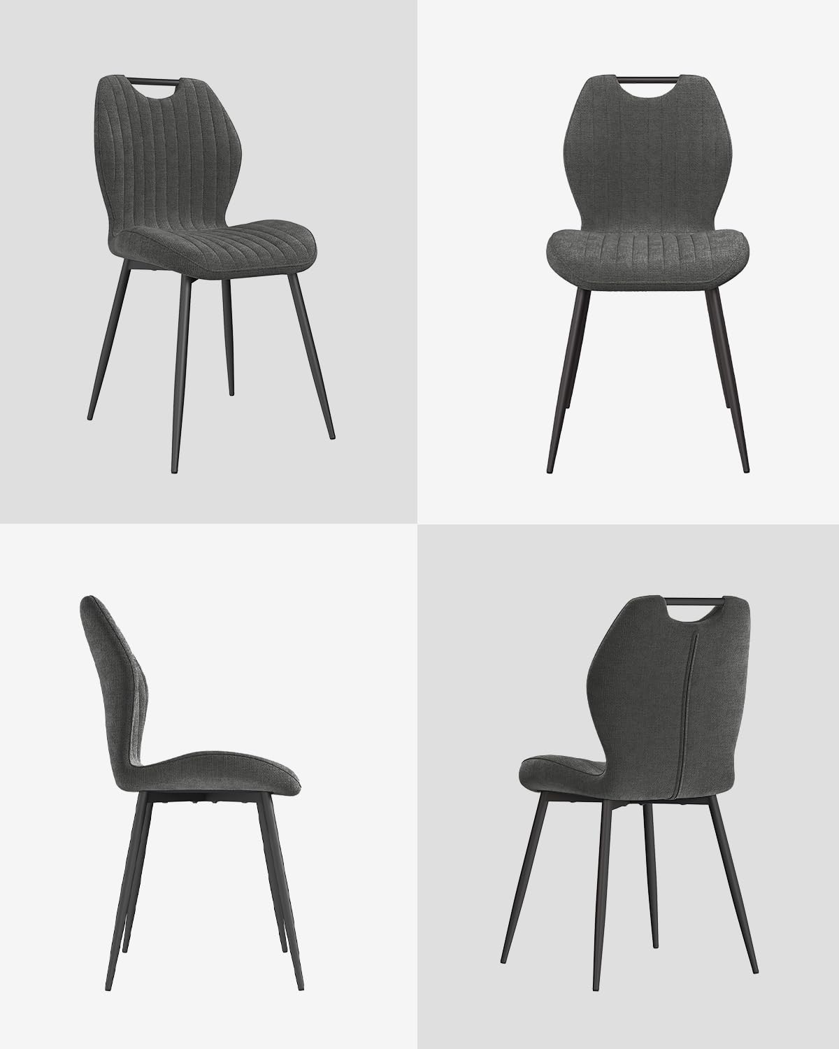 JIJIAN Set 2 Sedie da Pranzo in Tessuto Lino Grigio Scuro