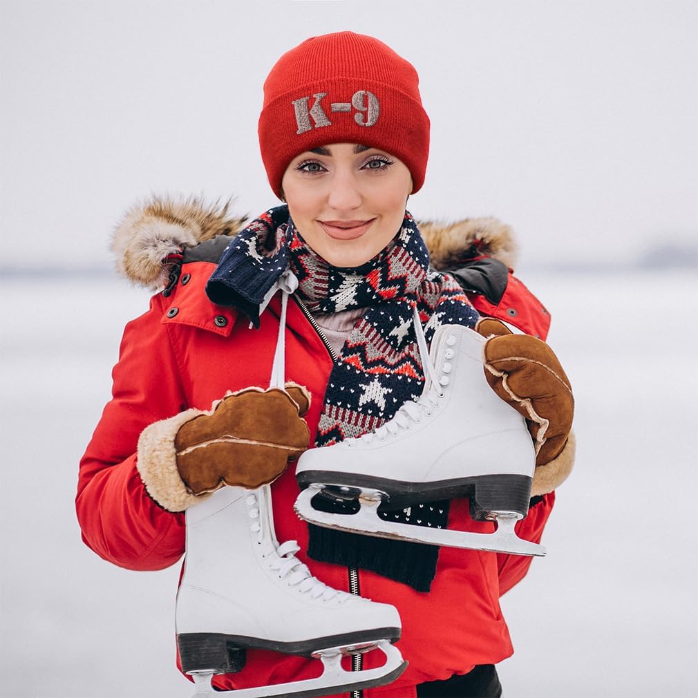 Custom Beanies for Men K-9 Silver Logo Embroidery Skull Cap Winter Hats for Women Acrylic One Size - Image 3