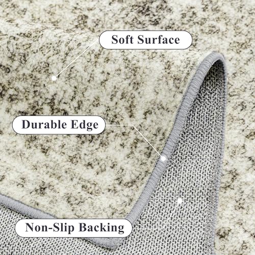 4x6 Area Rug Washable Vintage Neutral Entryway Living Room Carpet Indoor Office Non Slip Taupe Entrance Distressed Low Pile Retro Accent Throw Rug for Dining Room Bathroom Bedroom Laundry