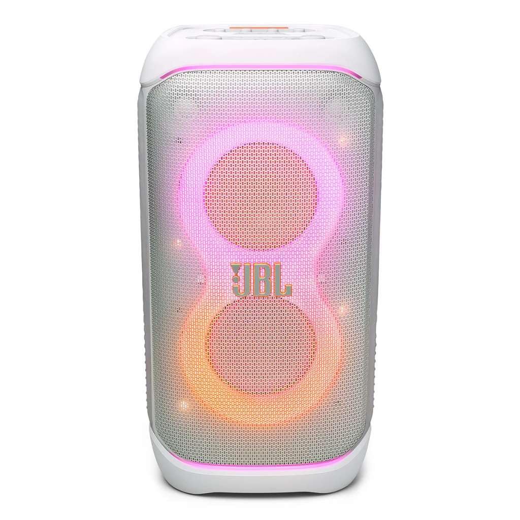 JBL PartyBox Stage 320 - Altavoz portátil para fiesta con sistema de micrófono inalámbrico (blanco)
