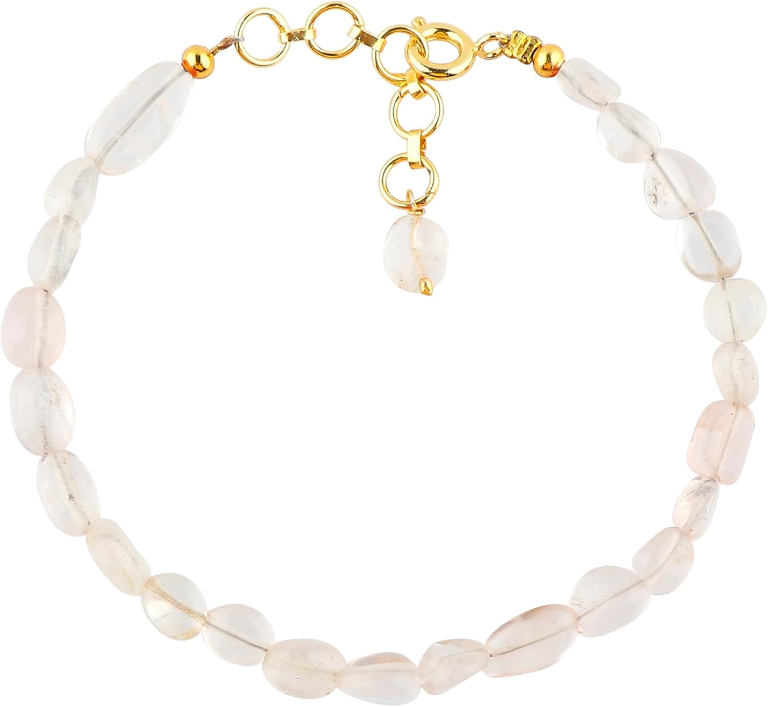 Handmade Bracelet – Natural Rose Quartz Tumble Beads – Emotional Healing & Self-Love – 14K Gold Plated Adjustable Chain – Dainty 8 Inch – Perfect Gift for Her