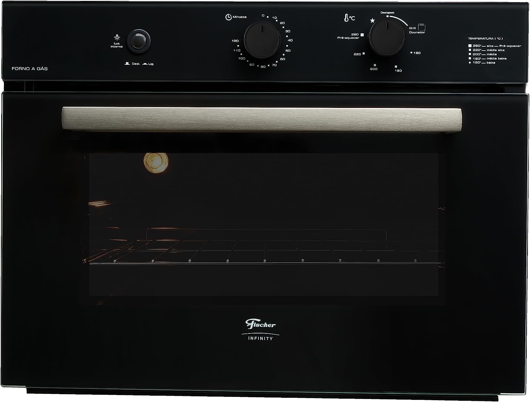 FISCHER FORNO A GÁS EMBUTIR INFINITY 50L COM GRILL PRETO 127V - 31000 ...