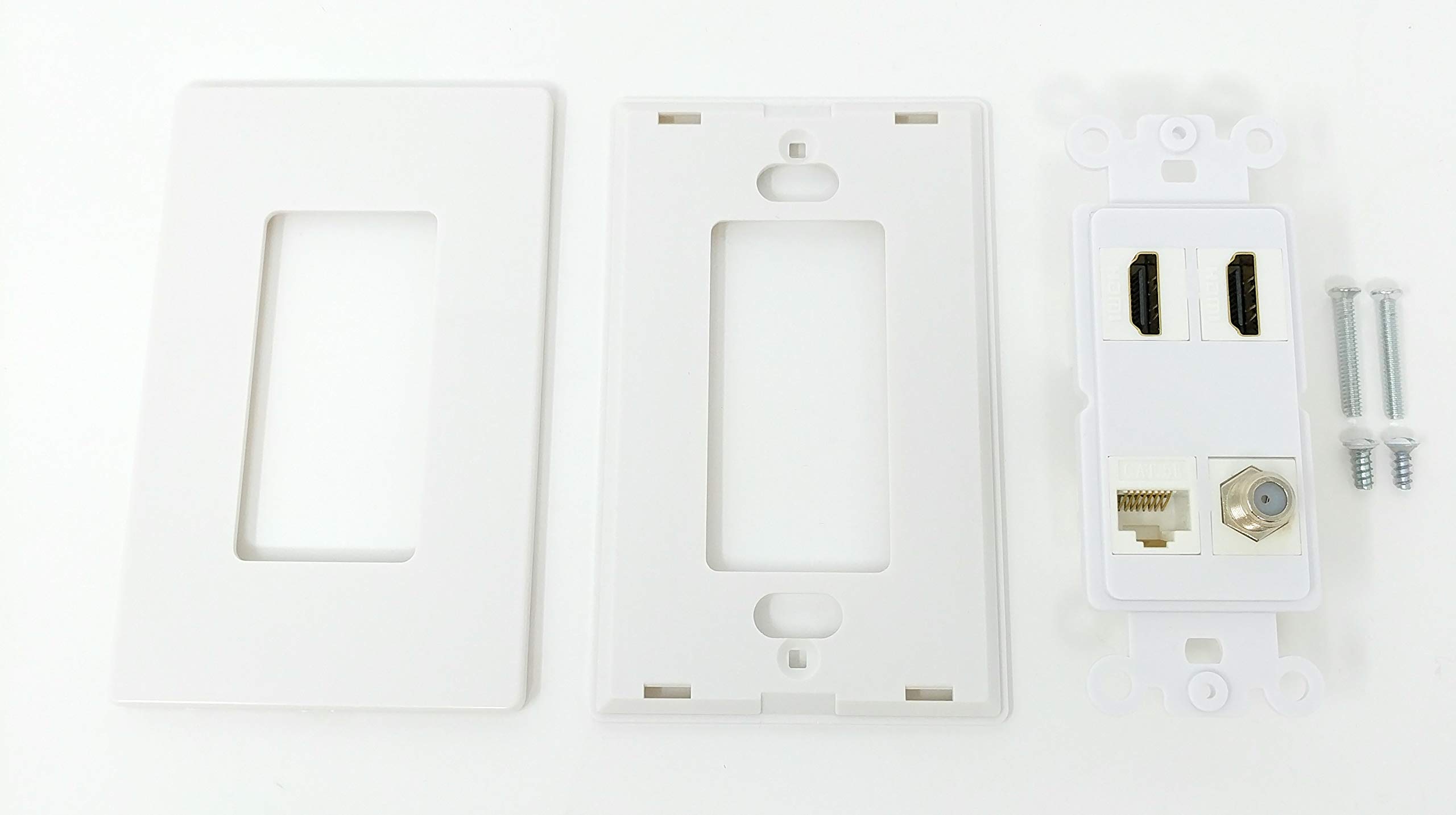 RiteAV - 2 x HDMI e 1 x Ethernet Cat5e e 1 x cavo coassiale TV tipo F piastra a parete senza viti, colore: Bianco