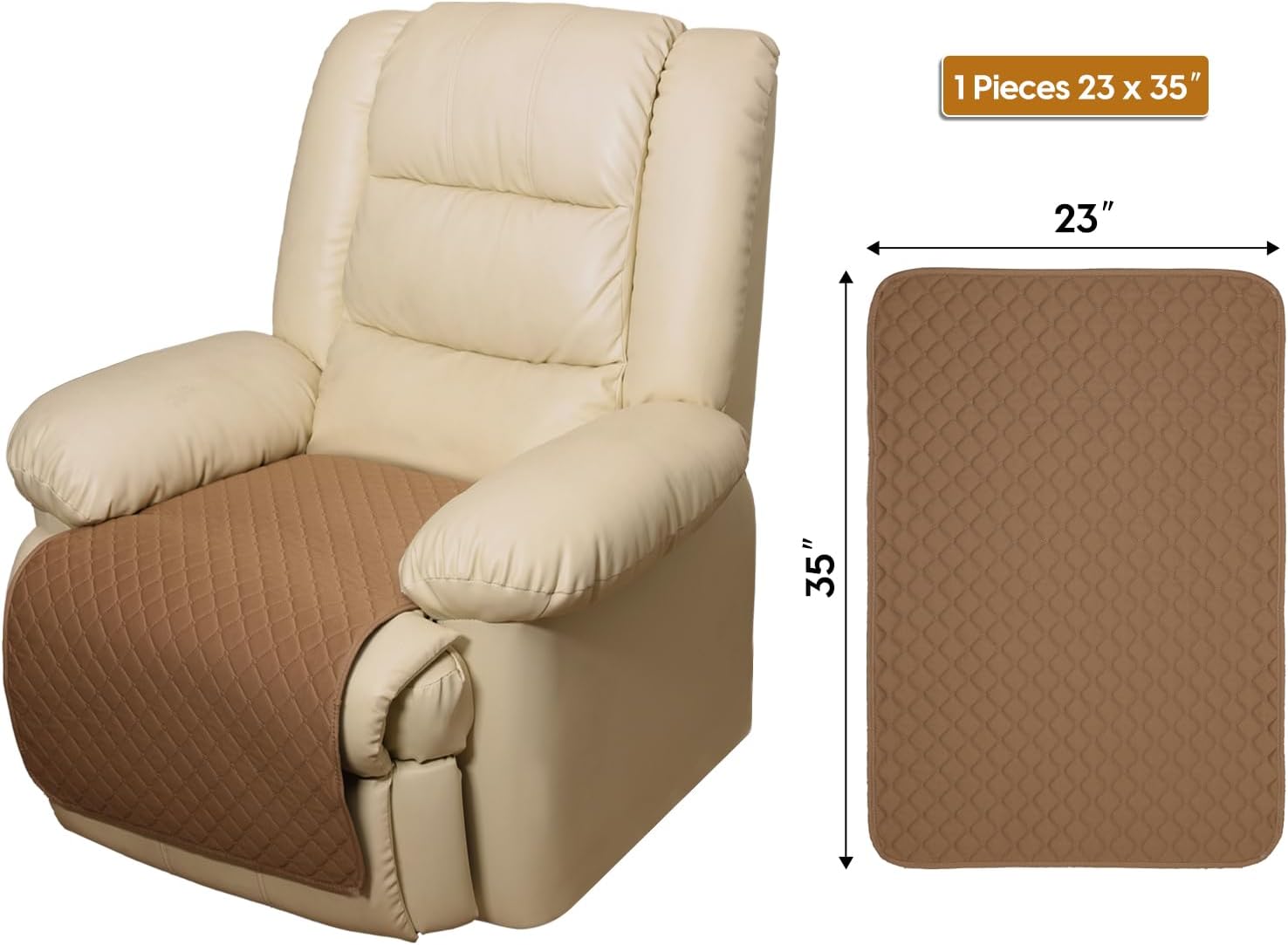 Waterproof Recliner Chair Covers - Non-Slip Sofa Cover for Reclining Couch Slipcovers Seat Cushion Machine Washable Couch Cover for Dogs Pets Furniture Protector Brown 23"x35" 1 Pc