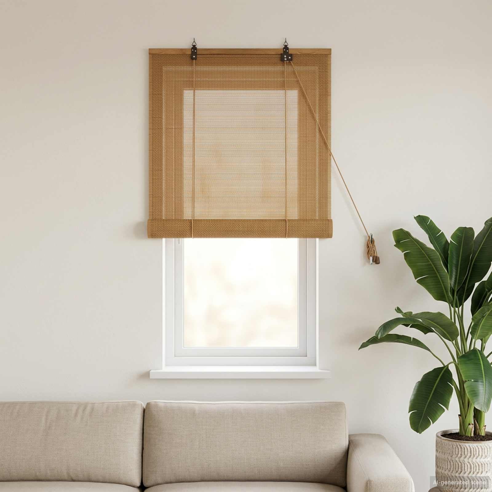 Store enrouleur en bambou marron - 60 x 160 cm - Protection solaire pour fenêtre