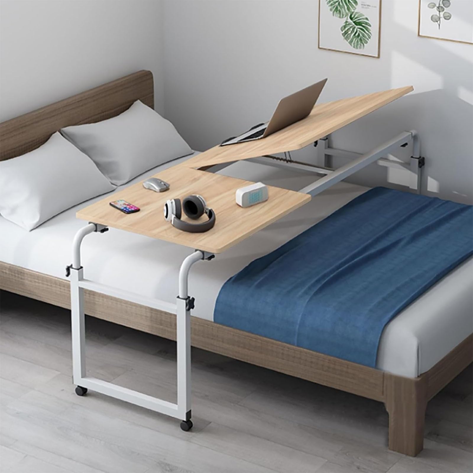 Mesas auxiliares para Cama, Altura Ajustable con Ruedas: Escritorio versátil para Colocar sobre la Cama, Mesa móvil para Comer y Ordenador (Color: A)