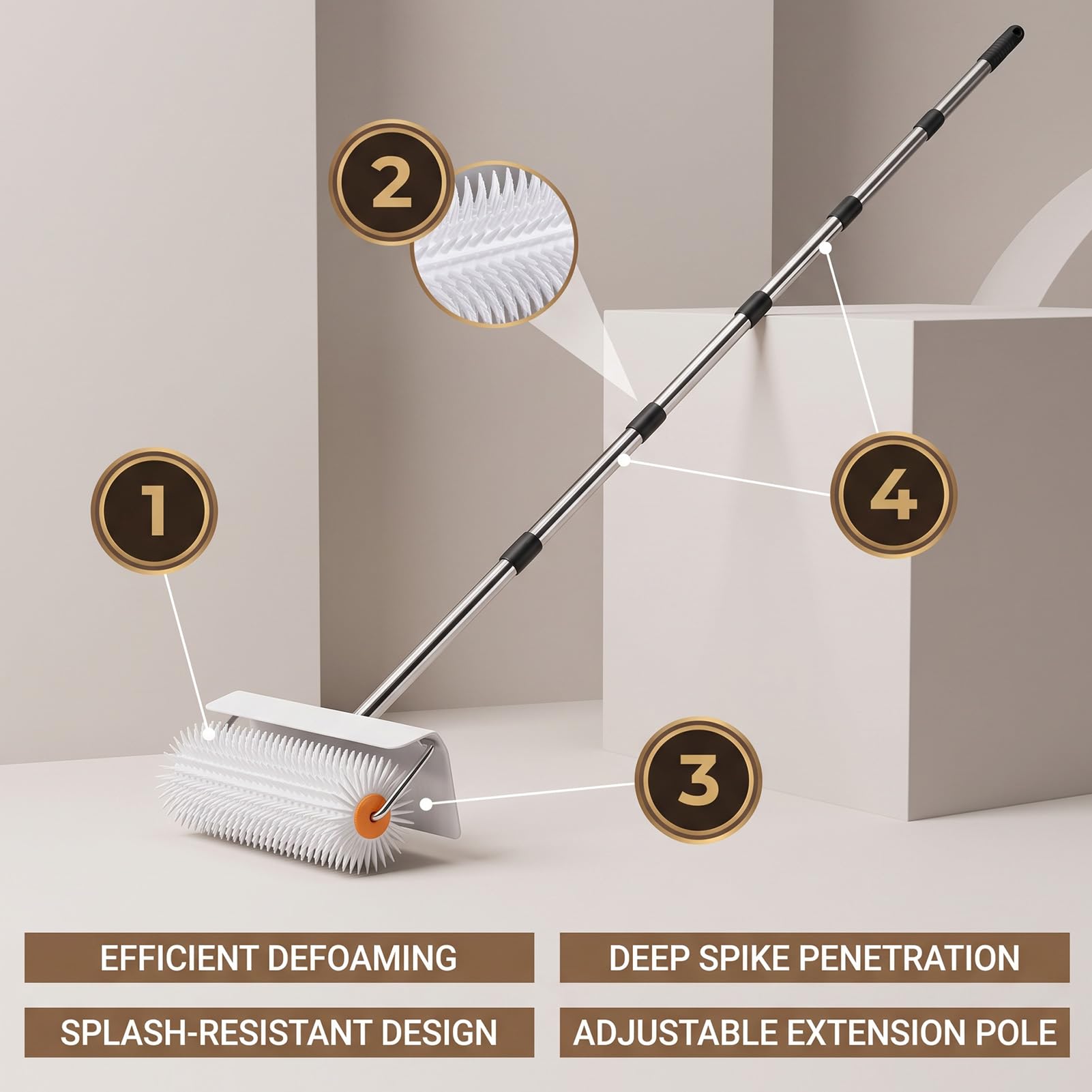 Zerodis Rullo Chiodato per Aree in Calcestruzzo da 23 Cm per | Acciaio Inossidabile ABS Cemento Autolivellante Sei Aste da 40 Cm Superfici EP Rivestimenti in Cemento