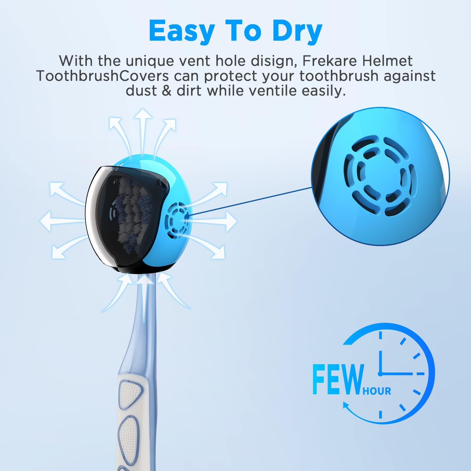Frekare Tapas para Cepillo de Dientes para Casco, se Adapta a la mayoría de cepillos de Dientes manuales y eléctricos, 4 Unidades (Blanco, Negro, Azul, Rojo)