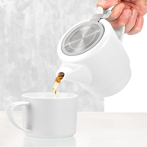 Miniatura 6 de Tealyra - Té T41 para un juego - Tetera pequeña de porcelana blanca de 15 onzas líquidas - Taza de 8.5 onzas líquidas y platillo - Tapa de acero