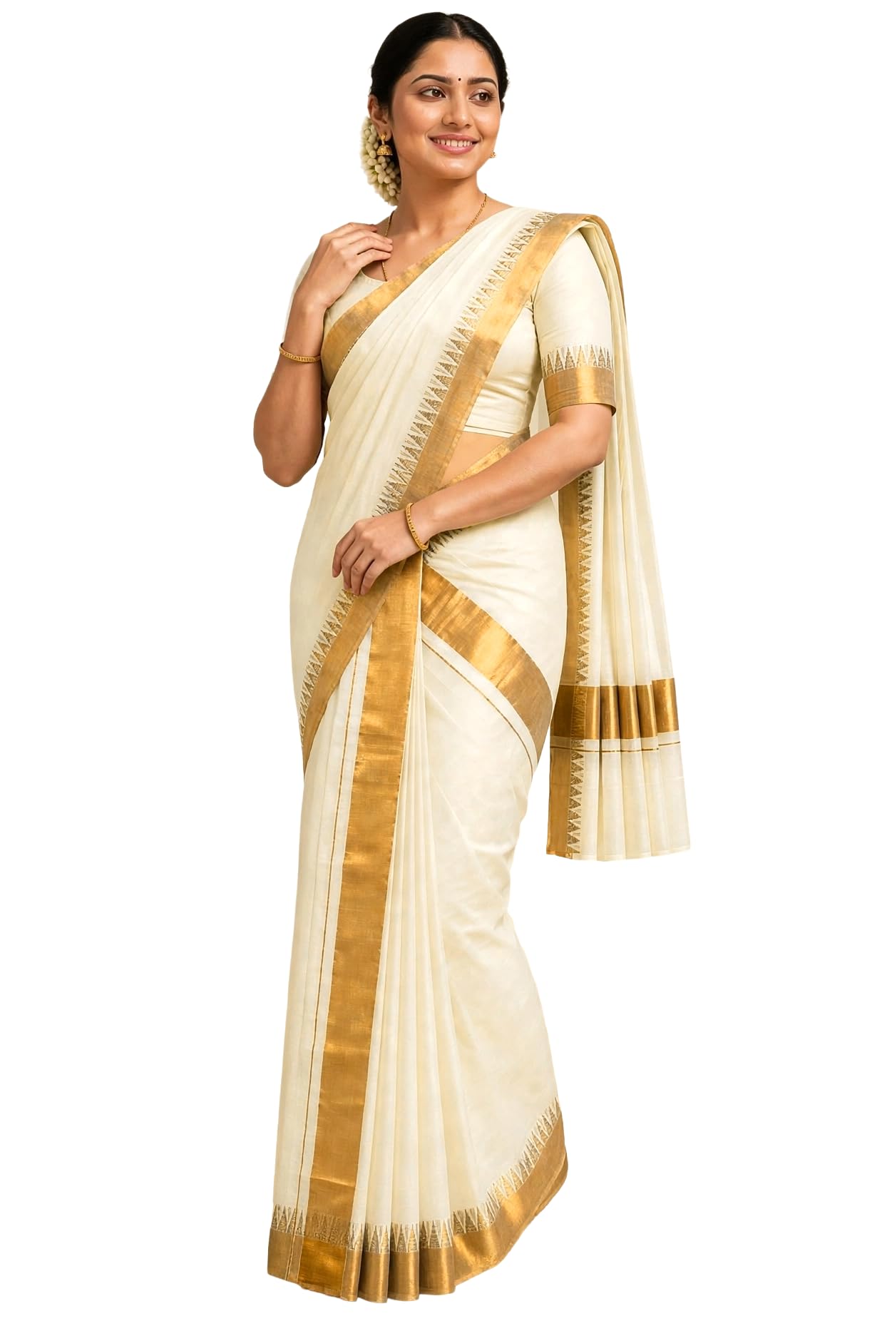 tuni mani Women's Cotton Set Mundu with Jaquard Border | Traditional Kerala Kasavu Mundu & Shawl Set | Bottom 2.0M x 1.20M | Shawl 2.70M x 1.00M | Festive & Ethnic Wear-picture-4