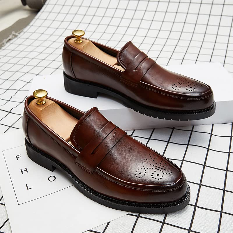 Image of HuitJours Men Two Tone Colors Penny Loafer Slip On Pull on Dress Shoes Casual Boat Shoes Moccasins