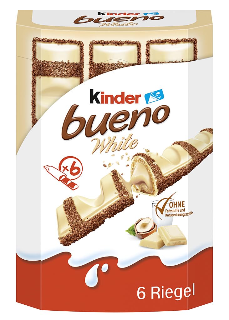 Kinder Bueno White vafli s bijelom čokoladom i lješnjakom, 6 kom, 117 g