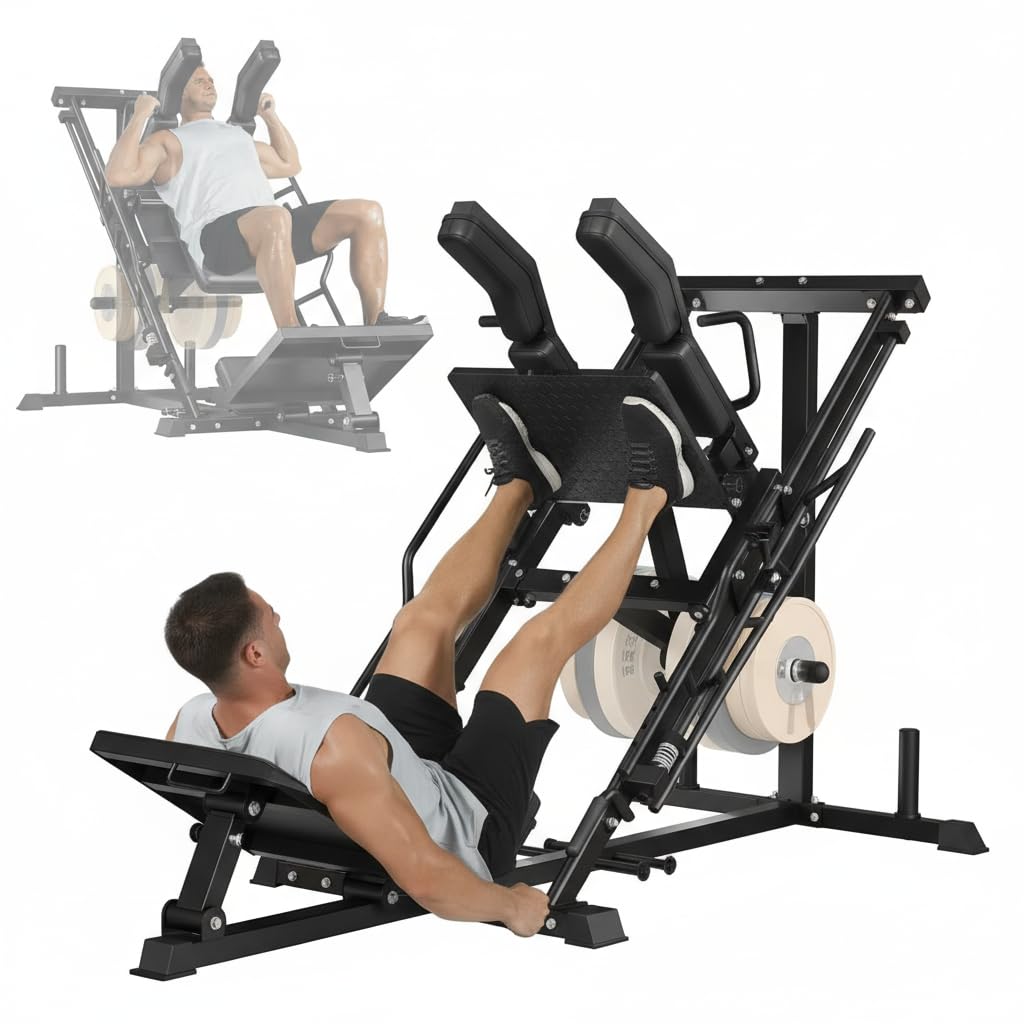 GarveeLife Leg Press Hack Squat Machine for Home Gym, Professional Deep Squat Machine &amp; Shoulder Press Workout Equipment with Adjustable Backrest, Fits 1" &amp; 2" Plates, Strength Training Gym Equipment