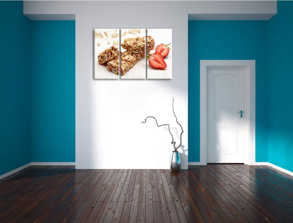 Pixxprint Gesunde Müsliriegel als, Leinwandbild 3 Teilig, Gesamtmaß: 120x80cm, Wandbild, Dekoration, fertig gespannt, Kein Poster
