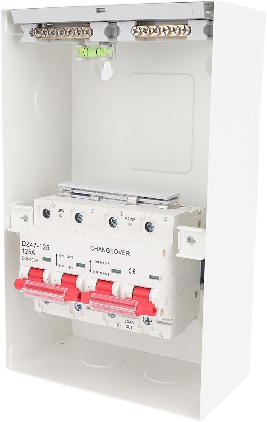Dual Power Manual Transfer Switch, Generator Transfer Switch with Distribution Box, 125A Mains to Generator Manual Changeover Circuit Breaker