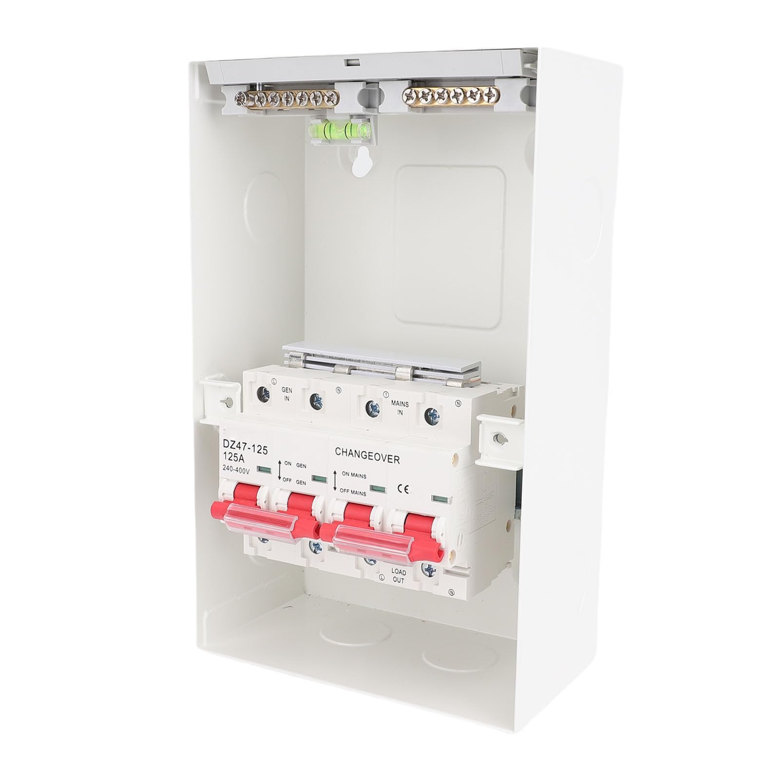 Dual Power Manual Transfer Switch, Generator Transfer Switch with Distribution Box, 125A Mains to Generator Manual Changeover Circuit Breaker