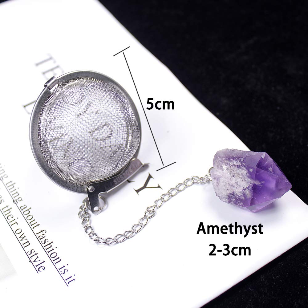 Infuseur à Thé Avec Pierre D'Améthyste - Lithothérapie, Acier Inox - Magnétisation Bien-être - Marque TÉTI