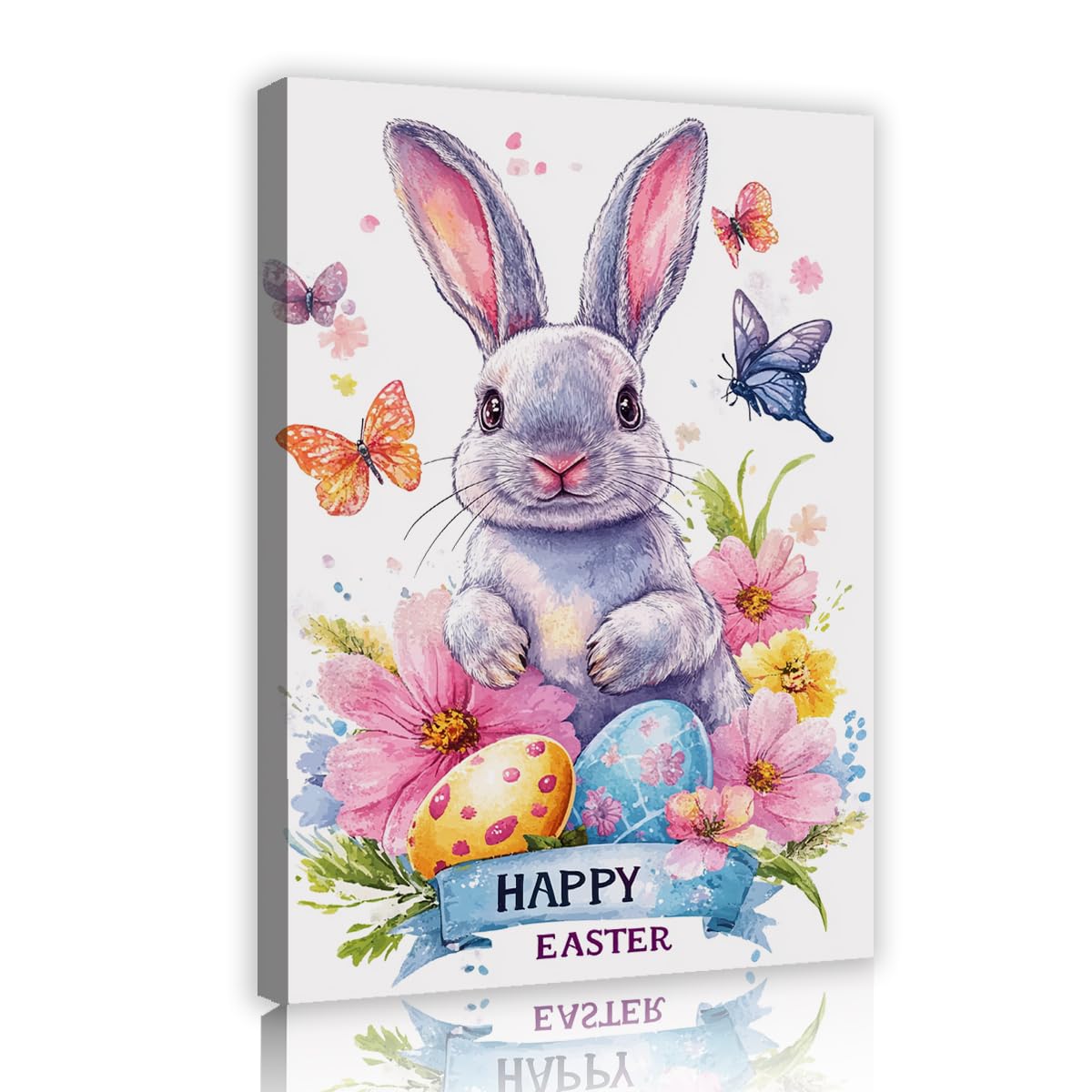 Estampado de huevos de Pascua con punteado de conejo en acuarela sobre patrones de lienzo Imágenes Ilustraciones navideñas mariposas para la decor de las escaleras del pasillo dormitorio 75x115cm