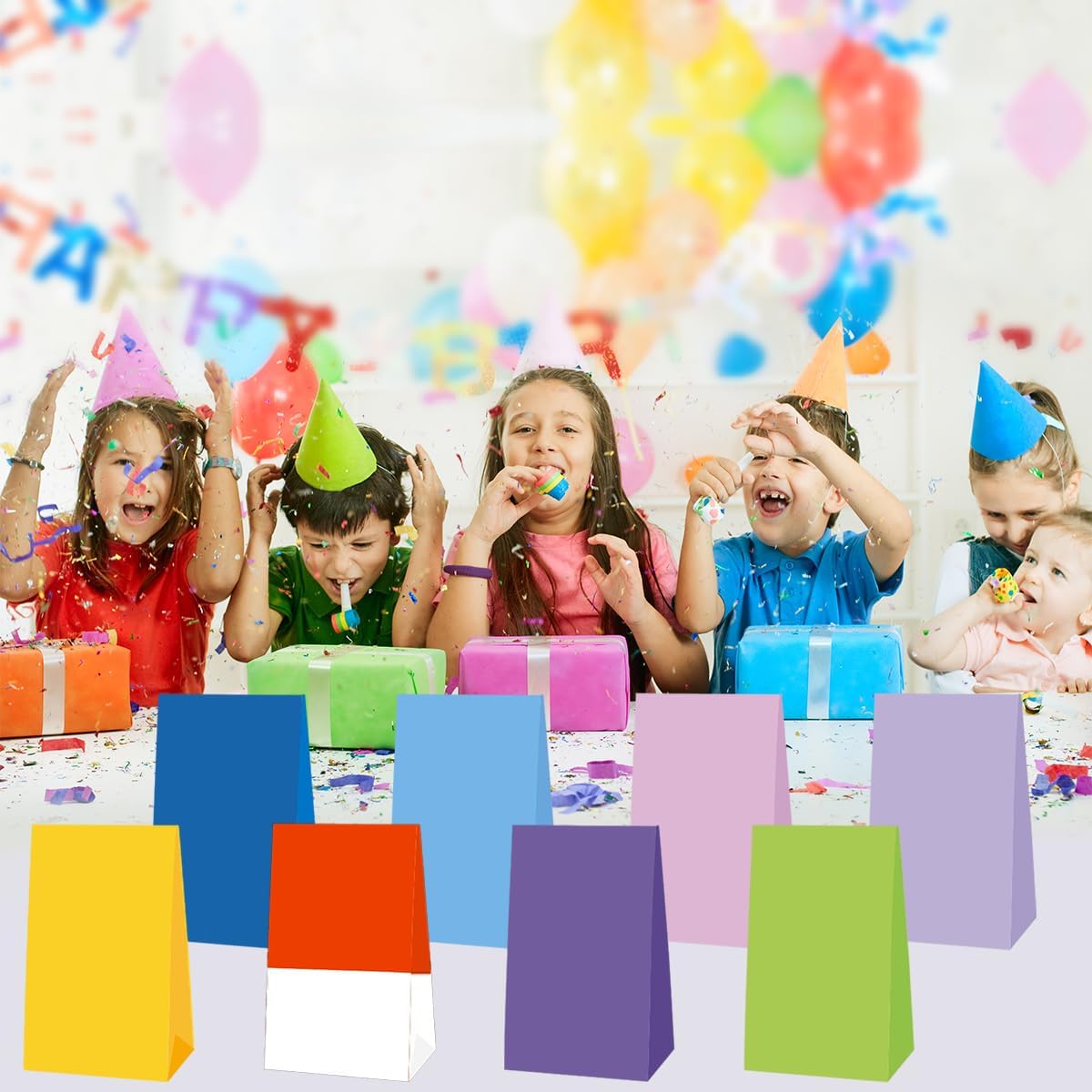 OULUN 16pcs Cartoon Animation Party Bags, Thickened Paper Party Favor Bags, 8.3 x 4.7 x 2.7 inches, Red, Yellow, Green, Blue, Purple, Birthday, Christmas - Image 5