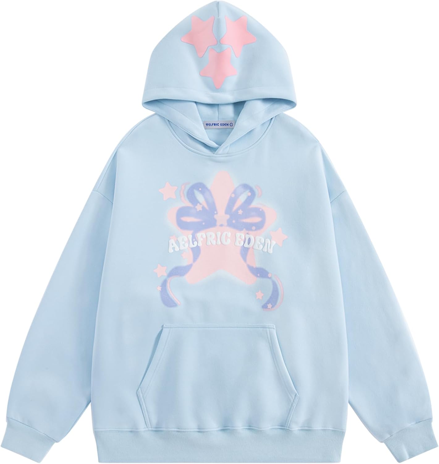 Aelfric Eden Womens Graphic Hoodies Blurring Bow Star Pullover Hoodie Unisex Oversized Y2K Cute Hooded Sweatshirt